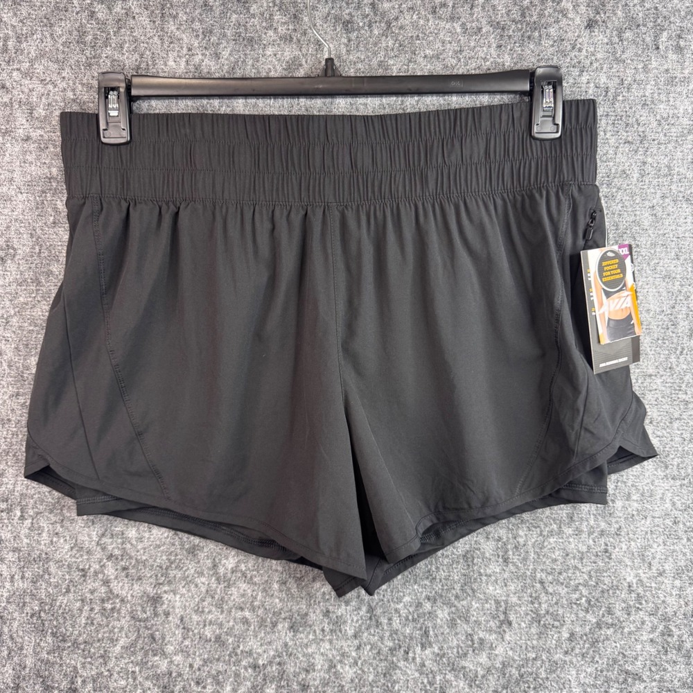 Avia Running Shorts Womens XXL 20‎ Black Soot Double Layer Zipper Pocket